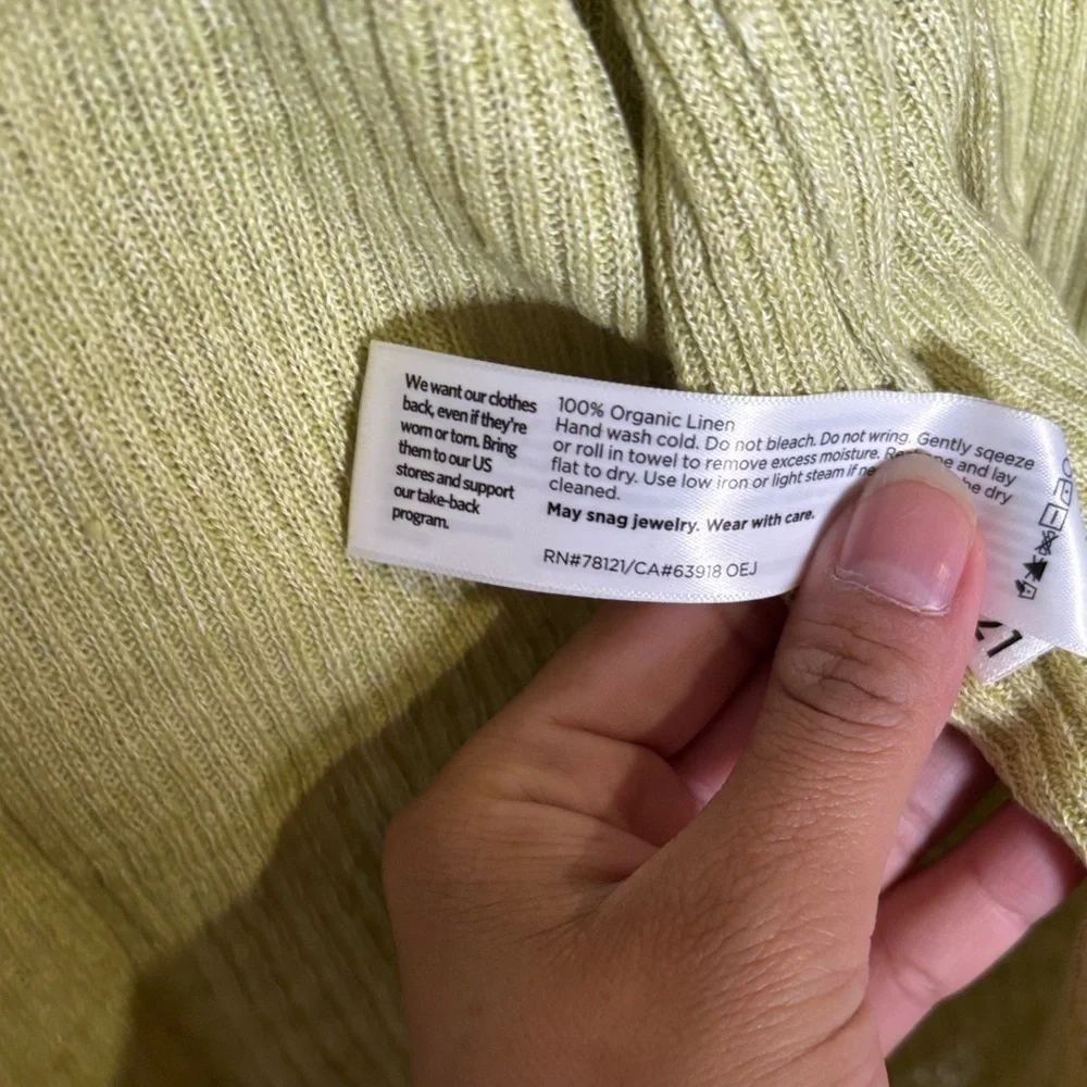 Eileen Fisher Organic Linen Open Cardigan Sweater XS Chartreuse Green